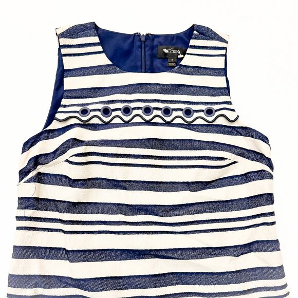 J. Crew Navy Striped Shift Knee Length Dress Eyelet Hem Sleeveless Size 0 EUC - Picture 2 of 6